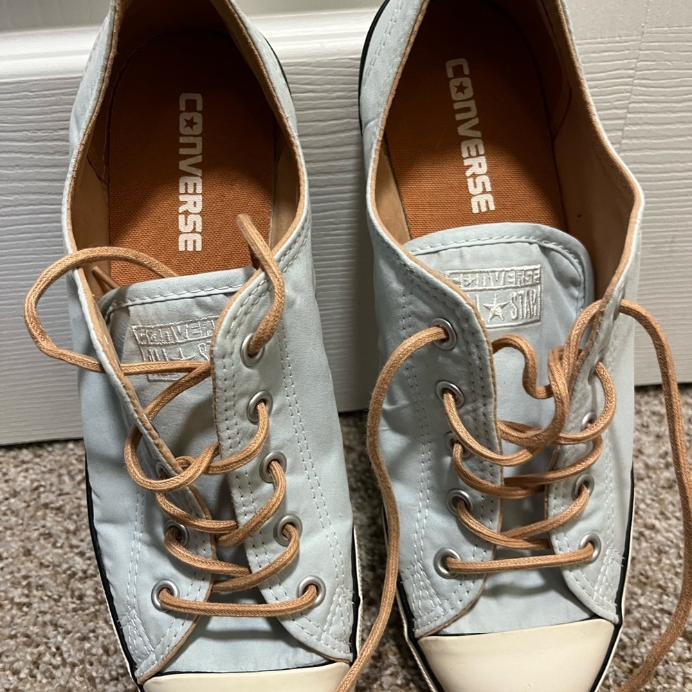 Converse Light Blue Canvas Sneakers with Tan Leather Laces - Picture 8 of 10